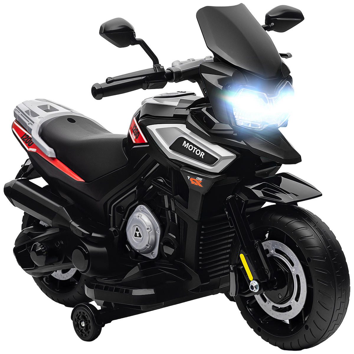 ELEKTRO-MOTORRAD Kinder 6V mit 2 Hilfsrädern, Schwarz - Schwarz, Kunststoff (85.5/44.5/56cm) - AIYAPLAY