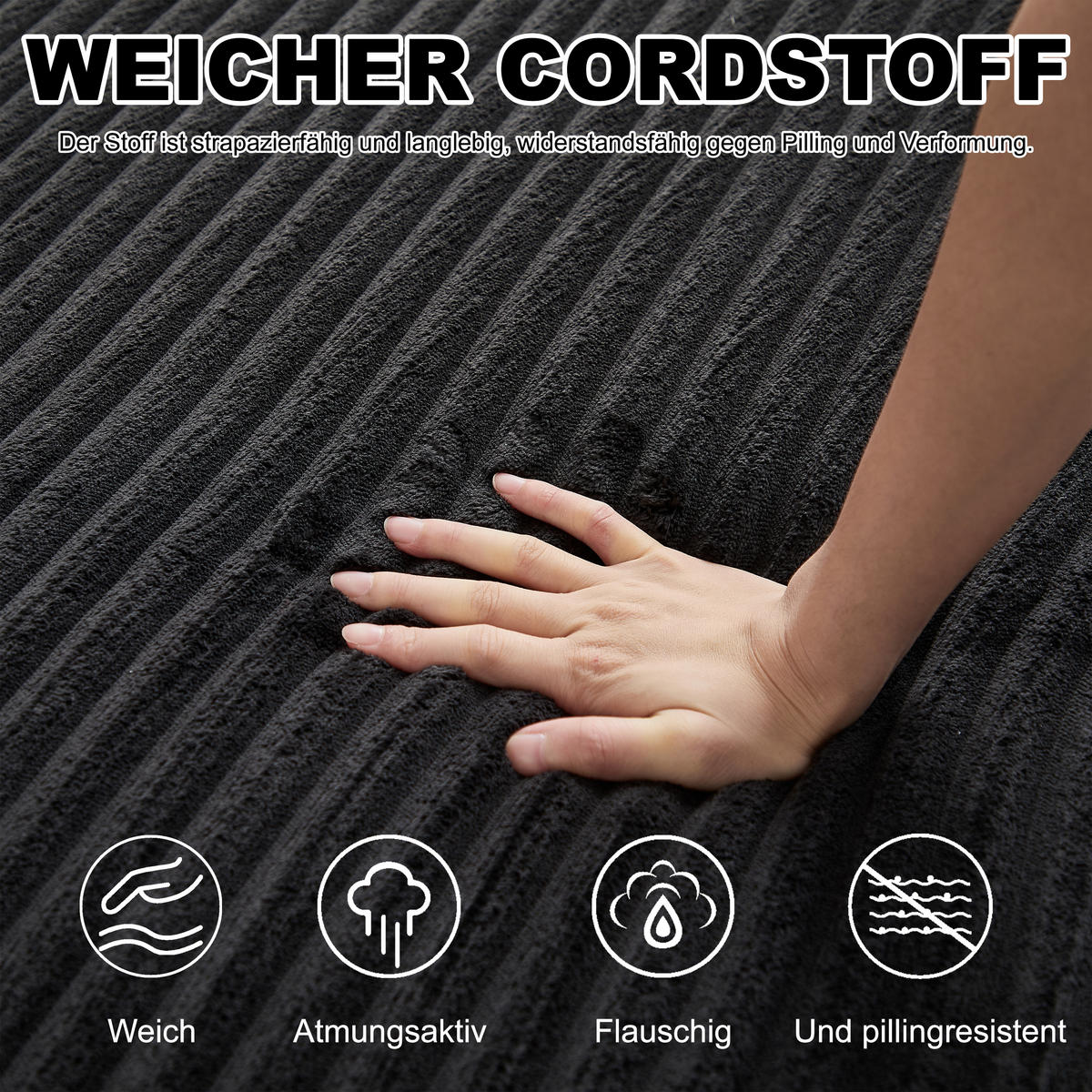 SCHLAFSOFA, Cord mit modularer Fußstütze, als Sofa & Bett, 243/194/53 cm, Schwarz - Schwarz, Textil (243/53/194cm) - Redom
