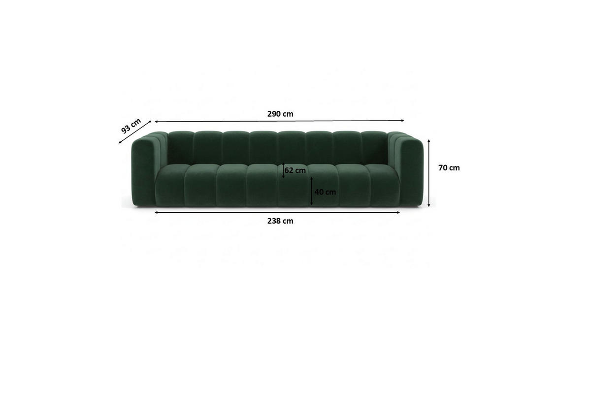 COUCH, Viersitzer-Sofa Grand, Veloursstoff Salvador, Grün - Grün, Holz (290/70/93cm) - Kaiser Möbel
