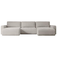 WOHNLANDSCHAFT mit Schlaffunktion und Bettkasten KLEEA-U - 347x143x83 cm Hellbraun Velours - Hellbraun/Schwarz, Holzwerkstoff/Kunststoff (347/83/143cm) - ALTDECOR