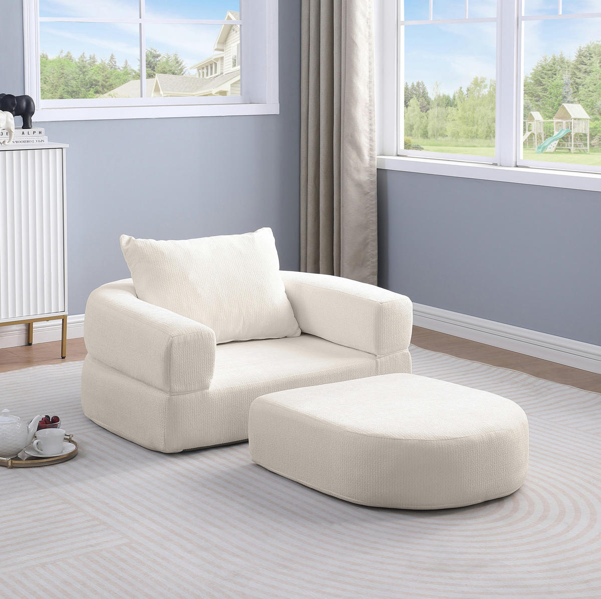 SOFA Beige aus Chenille mit flexiblem Aufbau - Beige, Textil (90/21/101cm) - Flora Grace