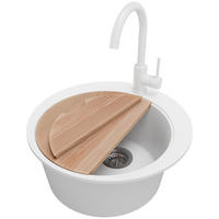 GRANITSPÜLE Pisa, 2-er set Weiß 50/50 cm 1 Becken + Küchenarmatur 32/20 cm + Ablauf-Set + Schneidebrett ab 45er Unterschrank - Chromfarben/Beige, Kunststoff (50/20/50cm) - Primagran