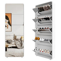 SCHUHSCHRANK aus MDF 176cm in Weiß mit Ganzkörperspiegel - Weiß, Holzwerkstoff (63/176/19.5cm) - Modfu