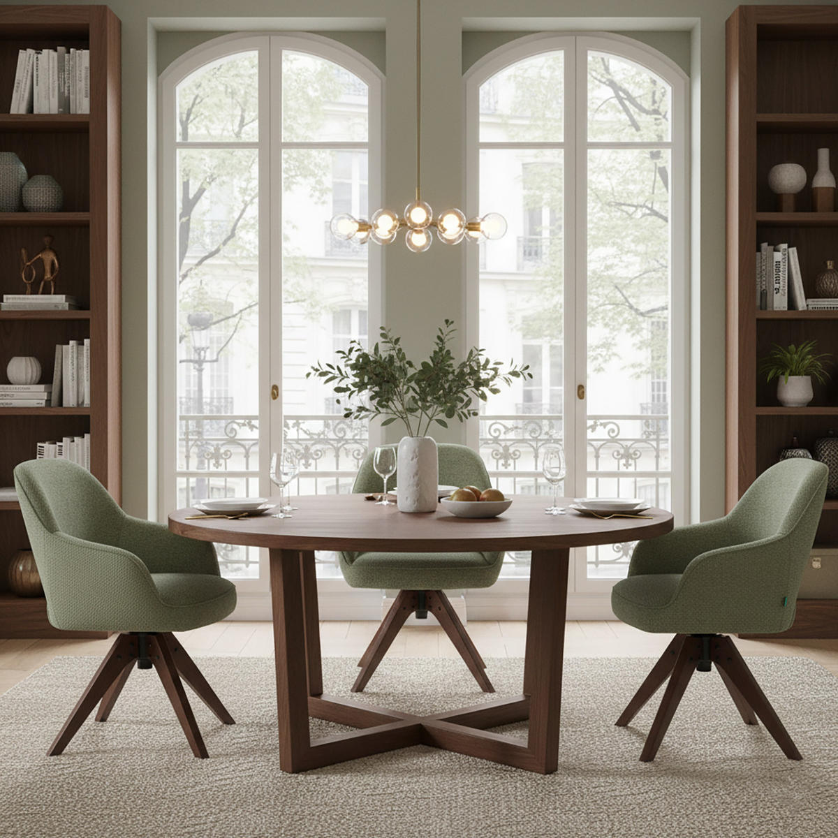 DREHSTUHL Mika-Lena 2er-Set - Nussbaumfarben/Grün, Eichenholz/Holz (60/87/65cm) - DUBI Möbel