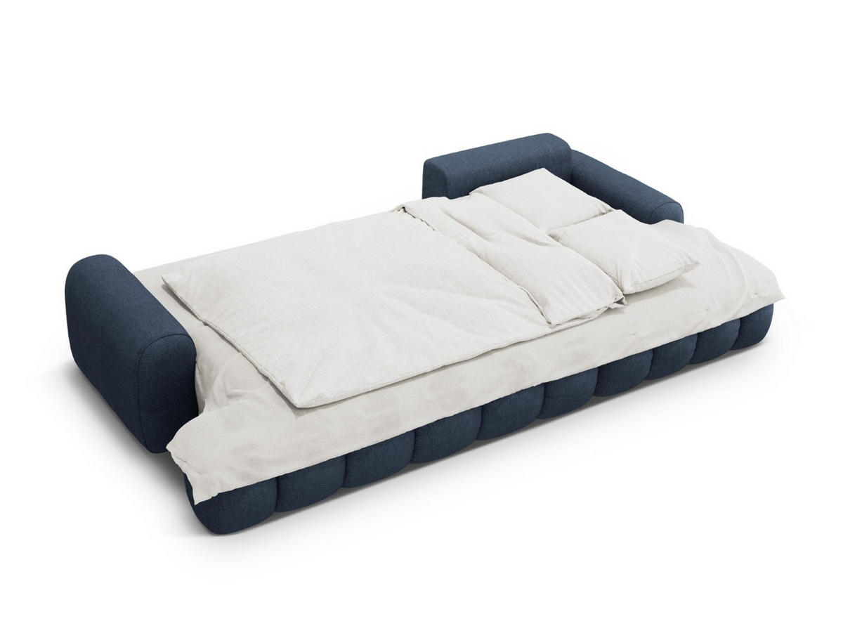 AUSKLAPPBARES-ECKSOFA rechts mit Container Linz aus strukturiertem Stoff dunkelblau 3 Sitzplätze - Dunkelblau, Textil (142/275cm) - Cosmopolitan Design