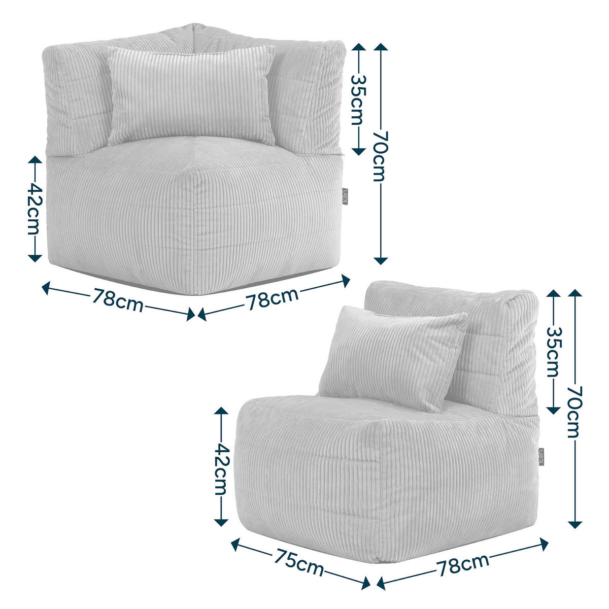 SITZSACK-SOFA 2-tlg. modular cord Noa - Beige, Textil (143/70/78cm) - icon
