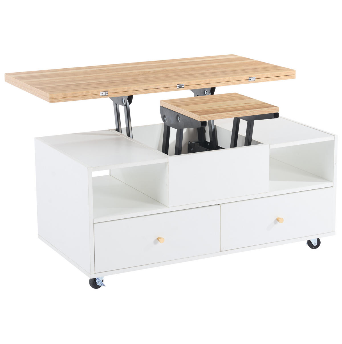 COUCHTISCH 100/50/47.5 cm in Holzfarbe/Weiß aus MDF höhenverstellbar - Naturfarben, Holzwerkstoff (100/50/47.5cm) - OKMYHOME
