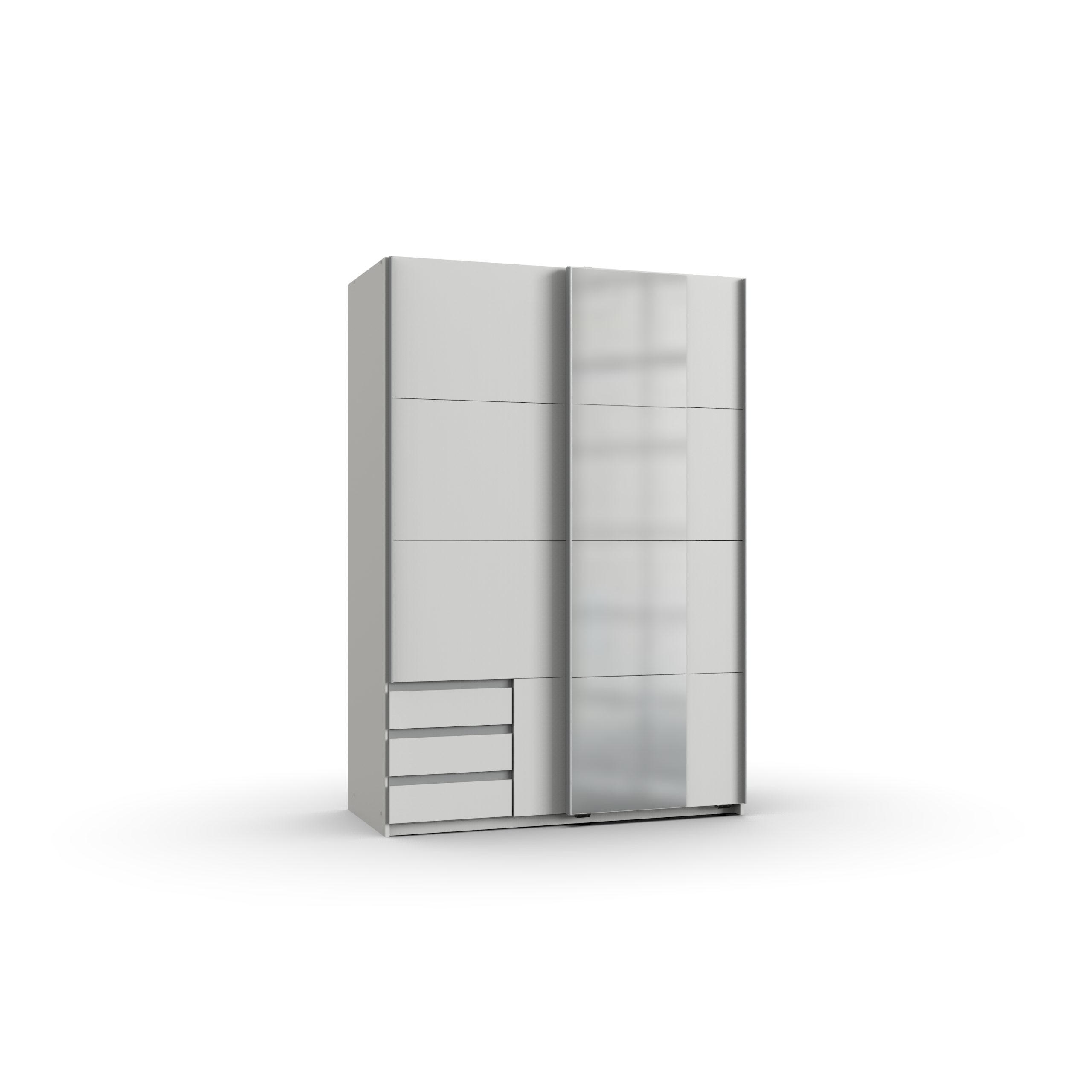 KLEIDERSCHRANK Emden in Weiß - Schwebetürenschrank Breite 135 cm mit Spiegel - Silberfarben/Weiß, Holzwerkstoff (135/198/65cm)