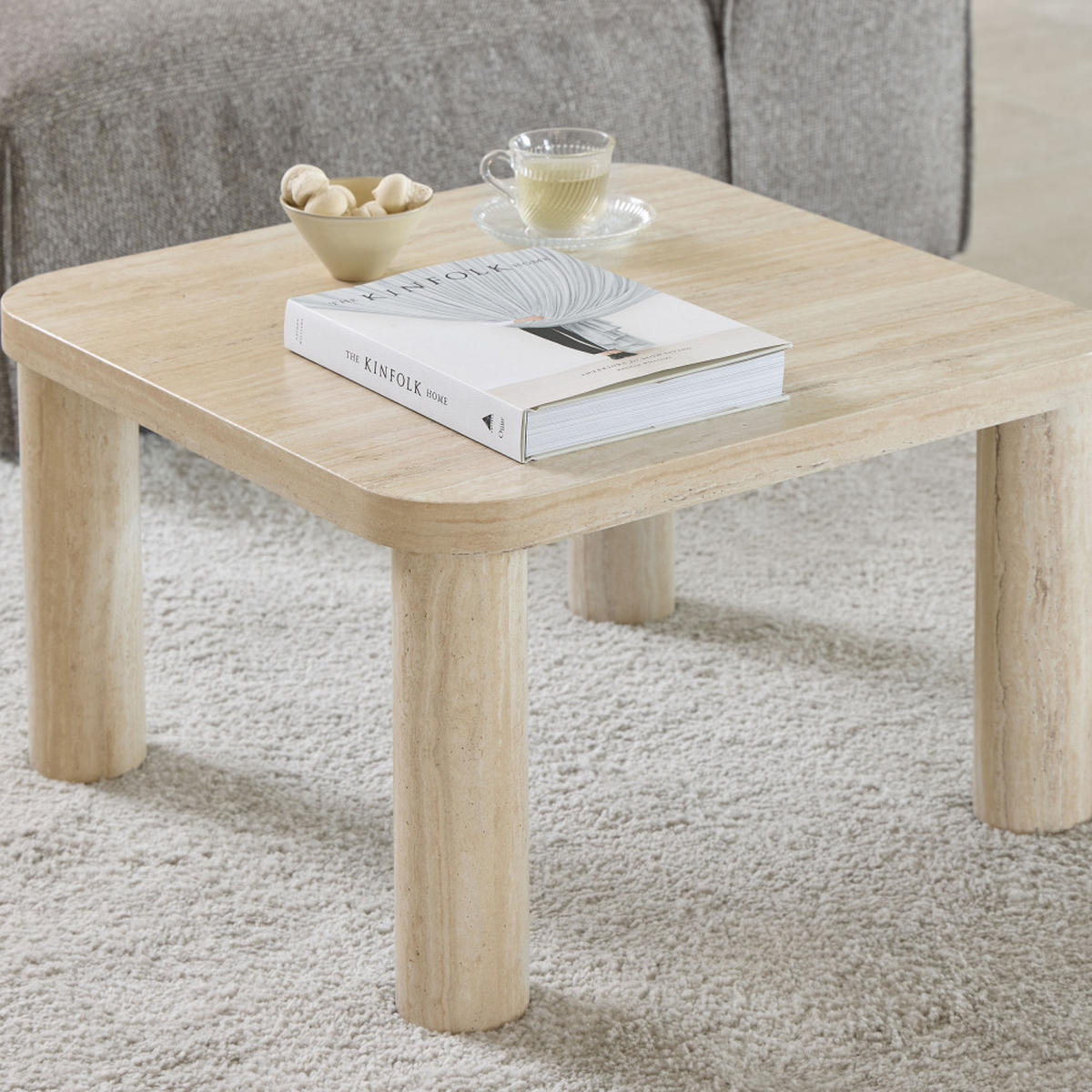 COUCHTISCH - Travertin - Beige - Beige, Stein (60/60/36cm) - Drawer