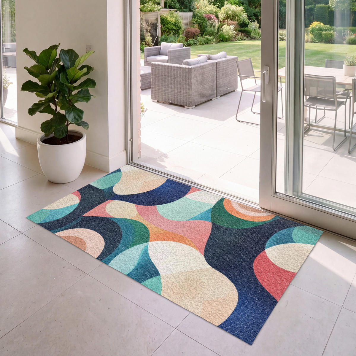 FUSSMATTE Abstrakt - Blau - Rosa Fußabtreter 150x90 cm - Multicolor, Kunststoff (150/90cm) - MuchoWow