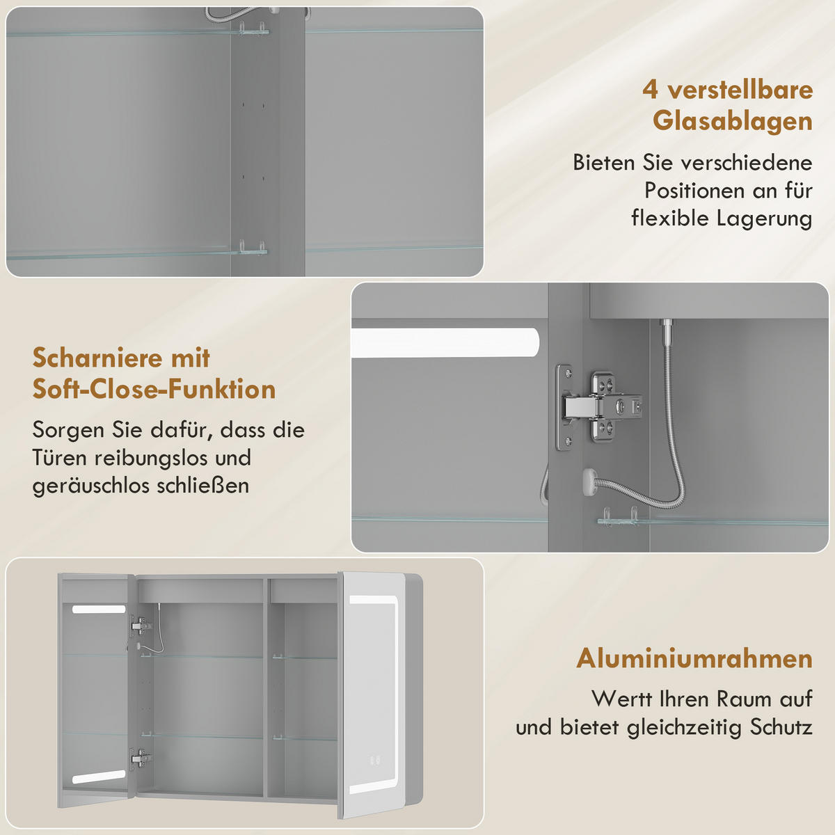 BADEZIMMERSPIEGEL silberfarben - Silberfarben, Glas (80/60/13.5cm)