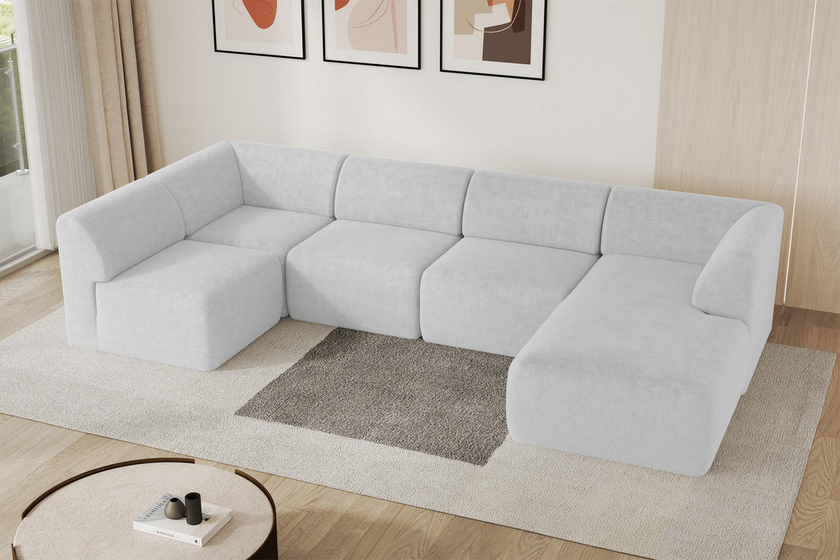 WOHNLANDSCHAFT Ottomane Rechts MOVO-L 345x180x78 cm Hellgrau Tissu - Nickelfarben, Holzwerkstoff/Kunststoff (180/78/345cm) - ALTDECOR