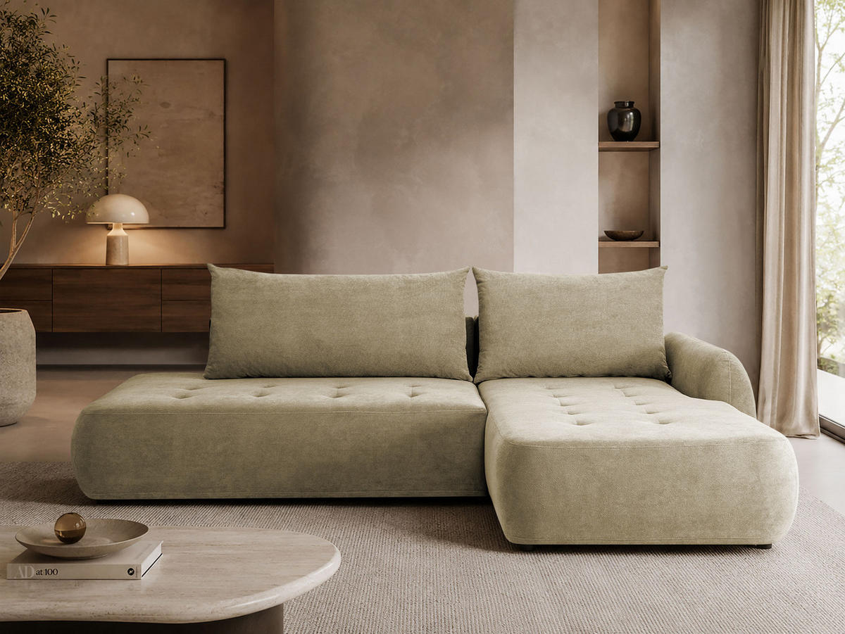 ECKSCHLAFSOFA Bueno I, Seite: Rechts - Beige/Schwarz, Holz/Textil (300/185cm) - MIRJAN24
