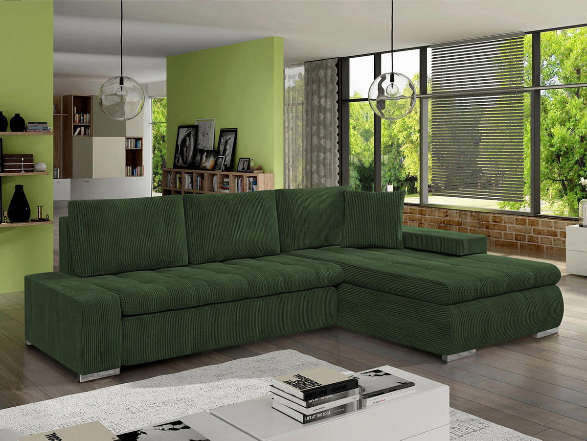 ECKSOFA Orkan Mini Cord - Dunkelgrün, Holz/Textil (265/185cm) - MIRJAN24