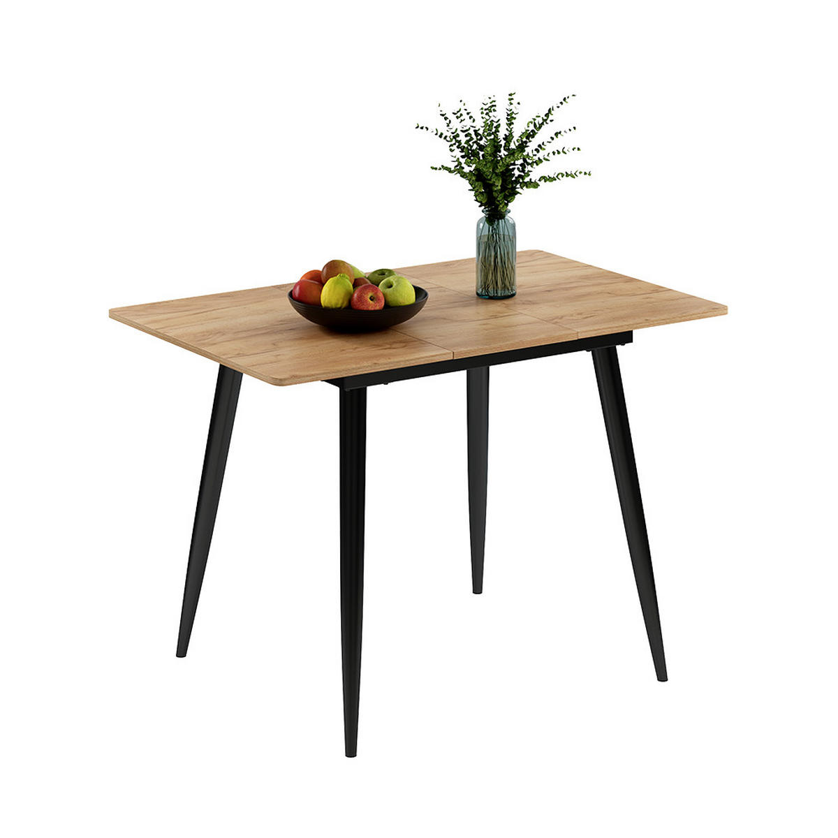ESSTISCH Beaver Schwarz/Goldkraft Eiche 80 x 70 cm ausziehbar - Eiche Wotan/Schwarz, Holzwerkstoff (70/80/75cm) - Vicco