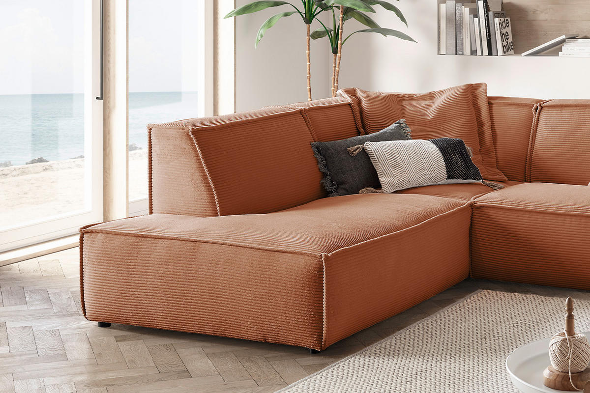ECKSOFA SAMU Braun Cord - Dunkelbraun/Schwarz, Textil (254/224cm) - KAWOLA
