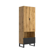 DIELENGARDEROBE mit Kleiderstange und Schublade 65/38/180 cm in Eichefarben/Schwarz - Naturfarben, Holzwerkstoff (38/65/180cm) - BEAOK