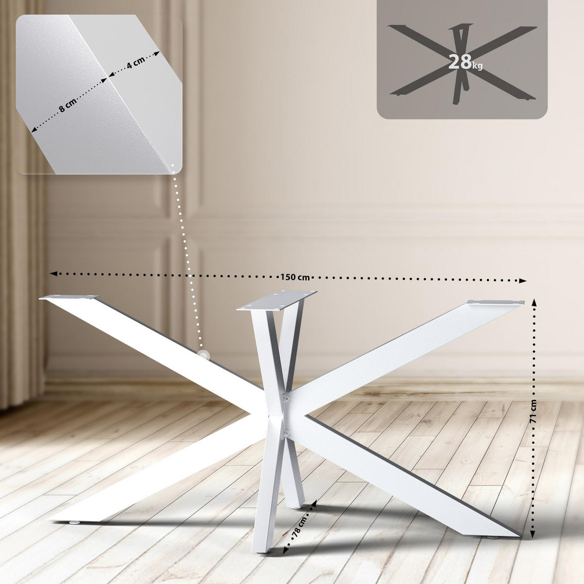 TISCHBEIN eckig 150/78/71 cm Metall Weiß - Weiß, Metall (150/71/78cm) - CLP