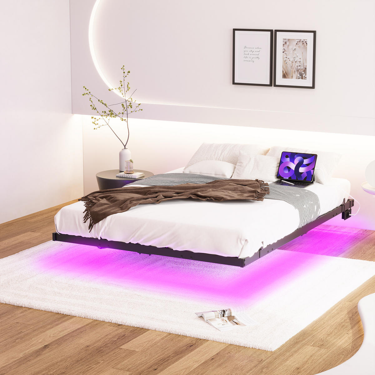 METALLBETT 120/200 cm in Schwarz mit LED und USB - Schwarz, Metall (120/200cm) - WISHDOR