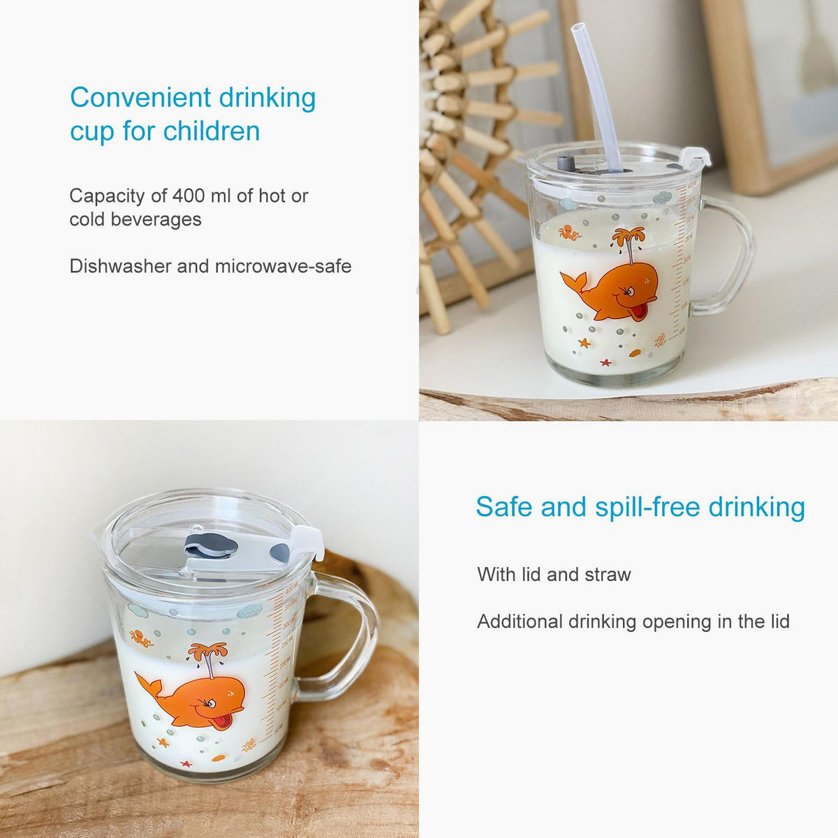 KINDER TRINKBECHER 400 ml - Orange, Glas (8.8/11.5/12.5cm) - Intirilife