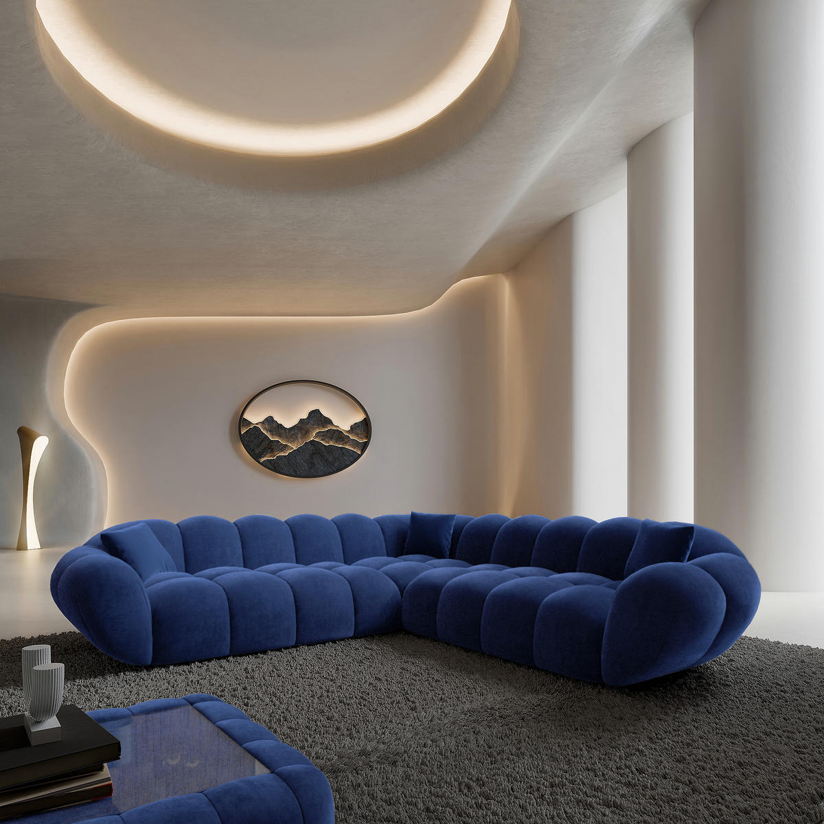 ECKSOFA Liva Königsblau Samtstoff - Blau, Textil (258/258cm) - VAROYAL