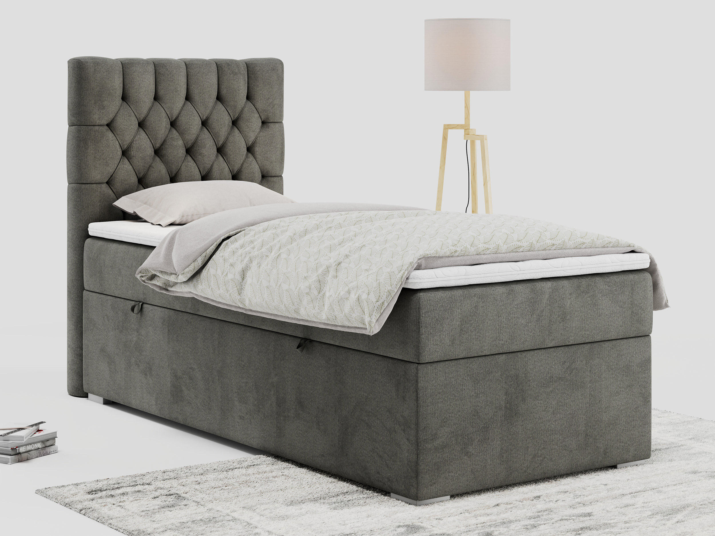 BOXBETT PERA 90/200 Dunkelgrau Velvet - H3 - Links Seite - Dunkelgrau, Holz/Textil (90/200cm) - MKS