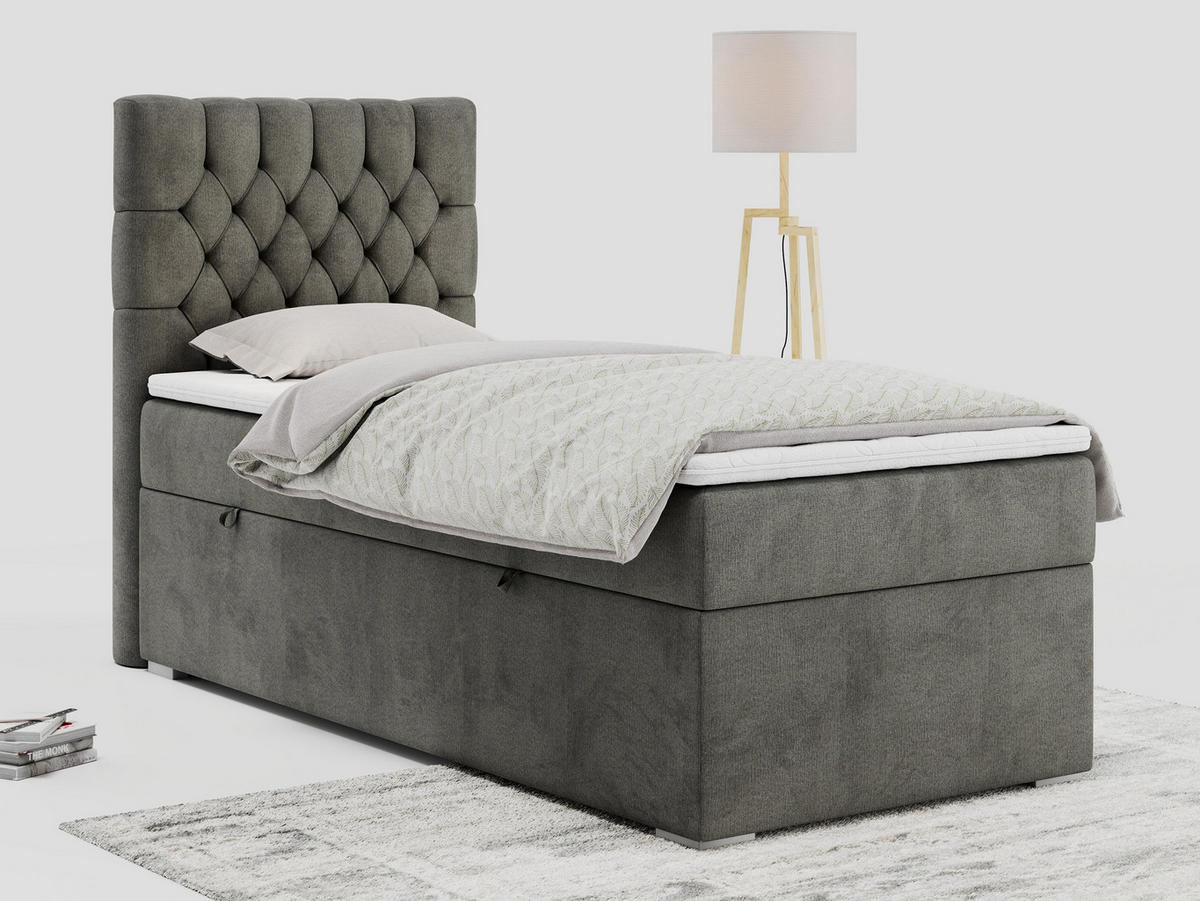 BOXBETT PERA 90/200 Dunkelgrau Velvet - H3 - Links Seite - Dunkelgrau, Holz/Textil (90/200cm) - MKS