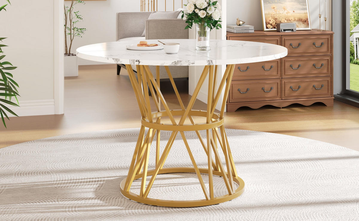 ESSTISCH 100/100/76 cm in Gold mit MDF-Tischplatte in Marmoroptik - Goldfarben, Holzwerkstoff (100/100/76cm) - Flora Grace