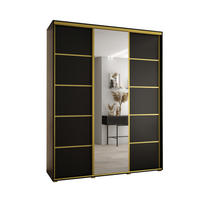 SCHWEBETÜRENSCHRANK 235,2/190/60 3-türig - Goldfarben/Schwarz, Holz/Metall (190/235/60cm) - Abiks Möbel
