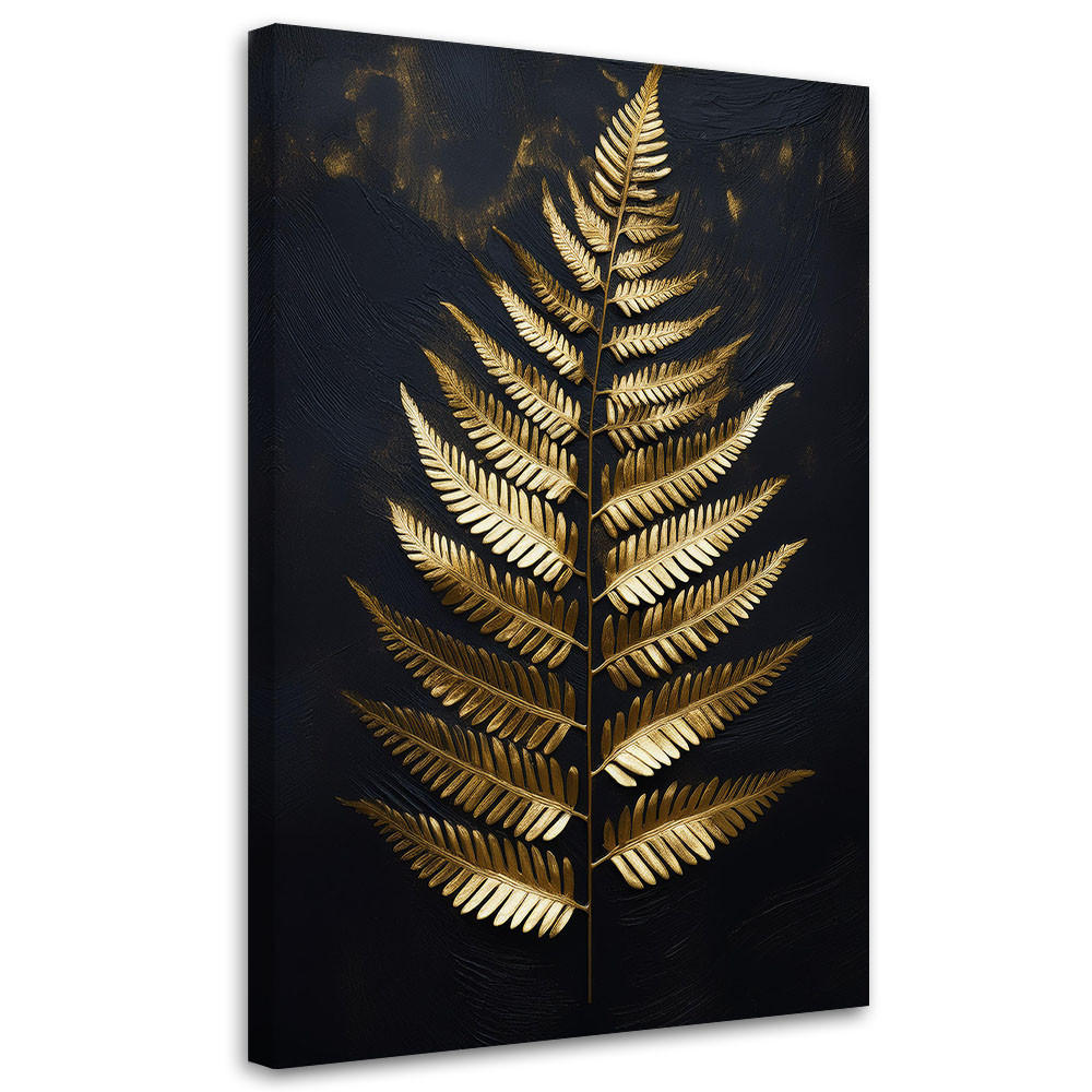 WANDBILD blattgoldfarn auf schwarzem hintergrund - Goldfarben, Textil (80/120cm) - Feeby