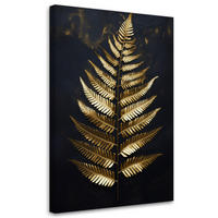 WANDBILD blattgoldfarn auf schwarzem hintergrund - Goldfarben, Textil (80/120cm) - Feeby