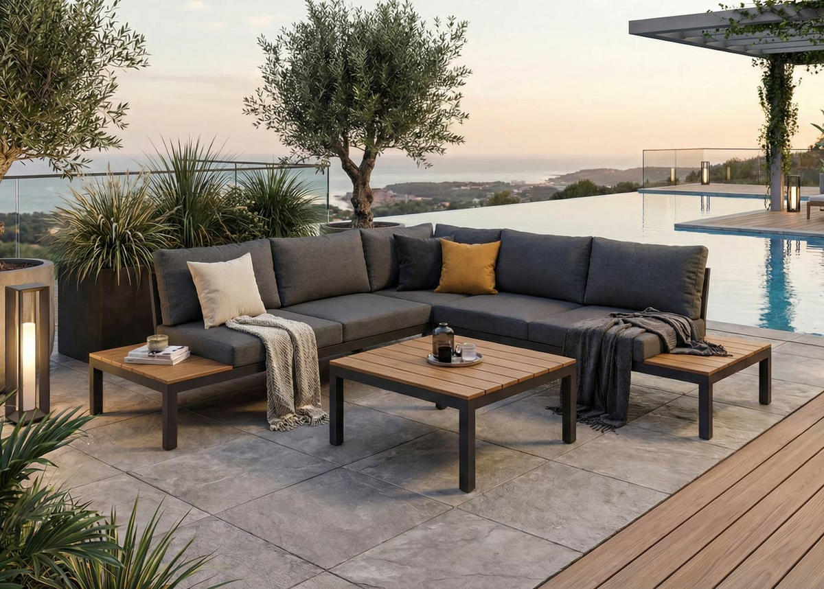 GARTEN-GARNITUR H54B Schwarz - Schwarz, Holz - MCW