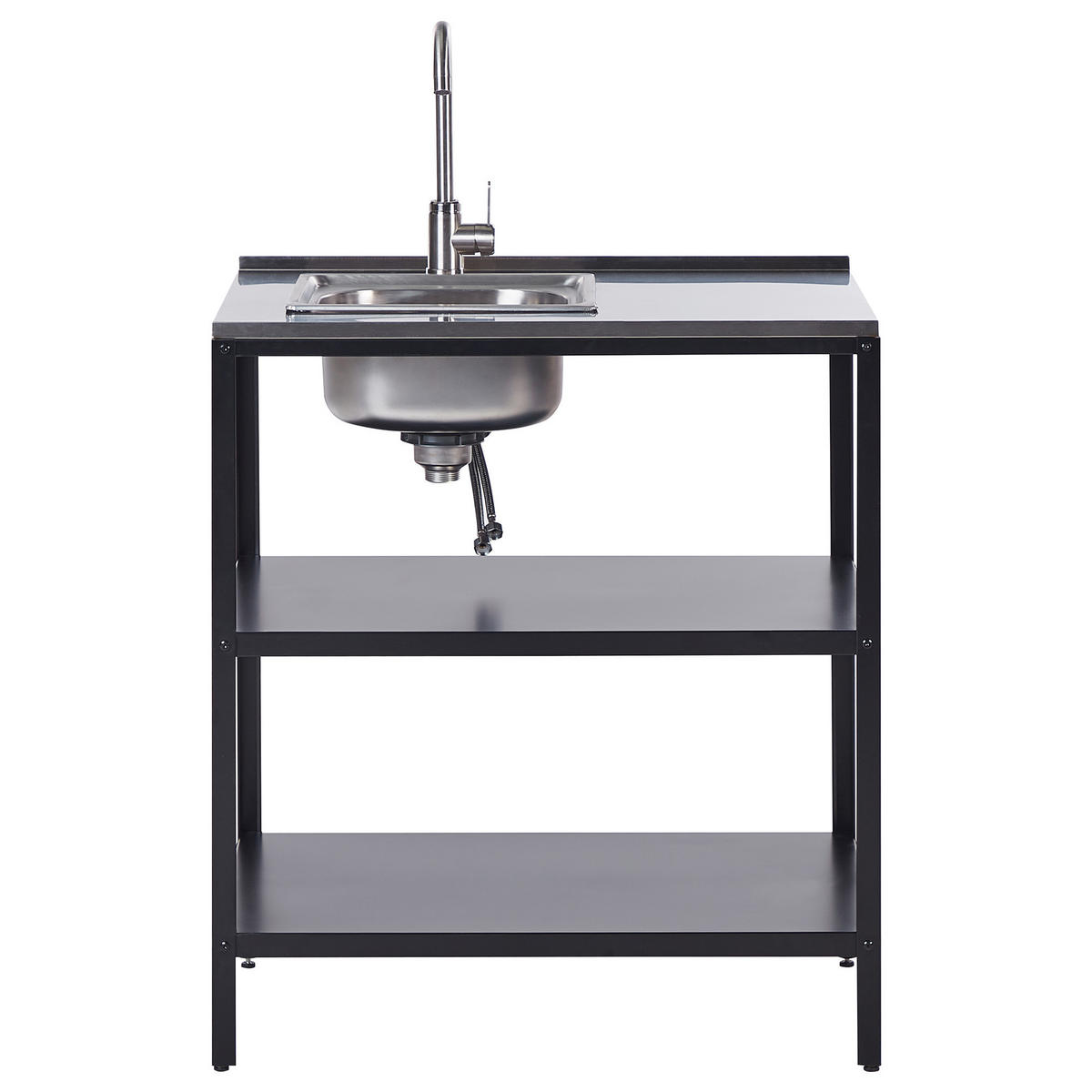 OUTDOOR-KÜCHENINSEL mit Spüle Stahl schwarz 80/50/92 cm Vilama - Silberfarben/Schwarz, Metall (80/90/50cm) - Beliani