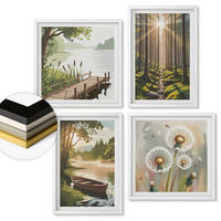 WANDBILDER 4er-Set - 50x50 cm & 40x60 cm Weißer Rahmen - Waldlandschaft, See Łódź - Weiß, Kunststoff (50/50cm) - ArtPrintCave