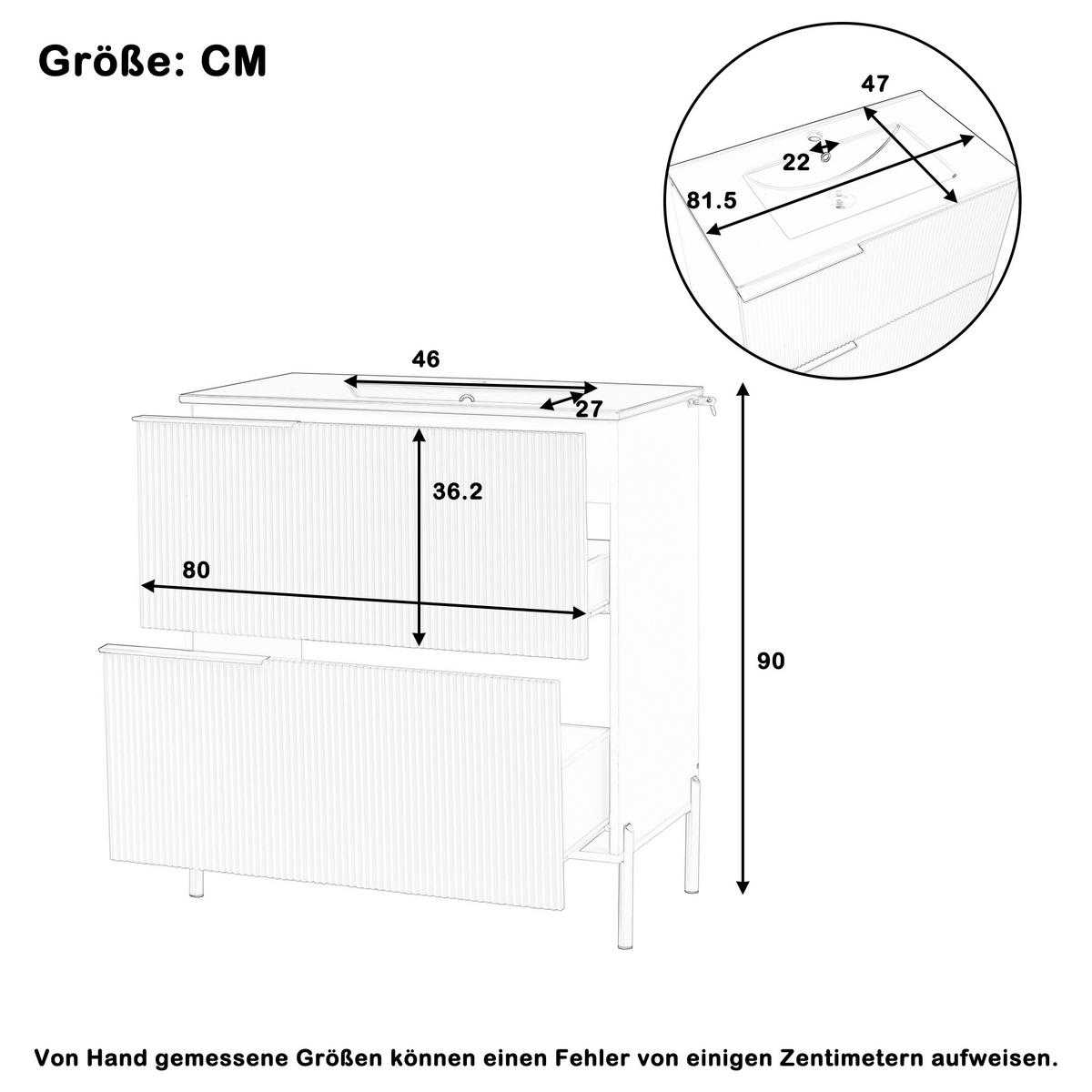 WASCHTISCHKOMBI mit Keramikbecken 81.5x47x90cm in Grün, 2 Schubladen & Metallfüßen - Grün, Holzwerkstoff (81.5/90/47cm) - Modfu