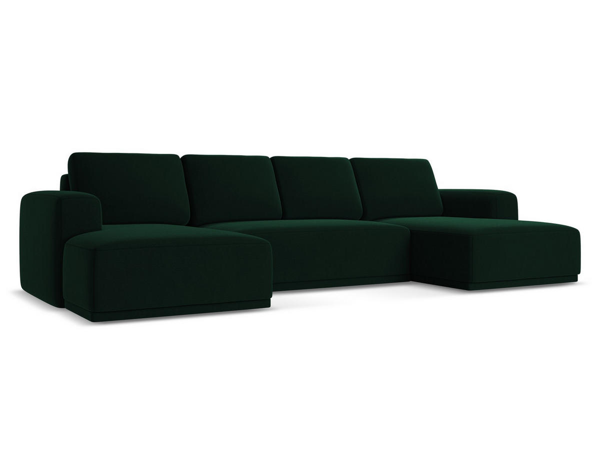 WOHNLANDSCHAFT Samt Stoff Grün - Dunkelgrün/Schwarz, Kunststoff/Textil (333/91/160cm) - Makamii