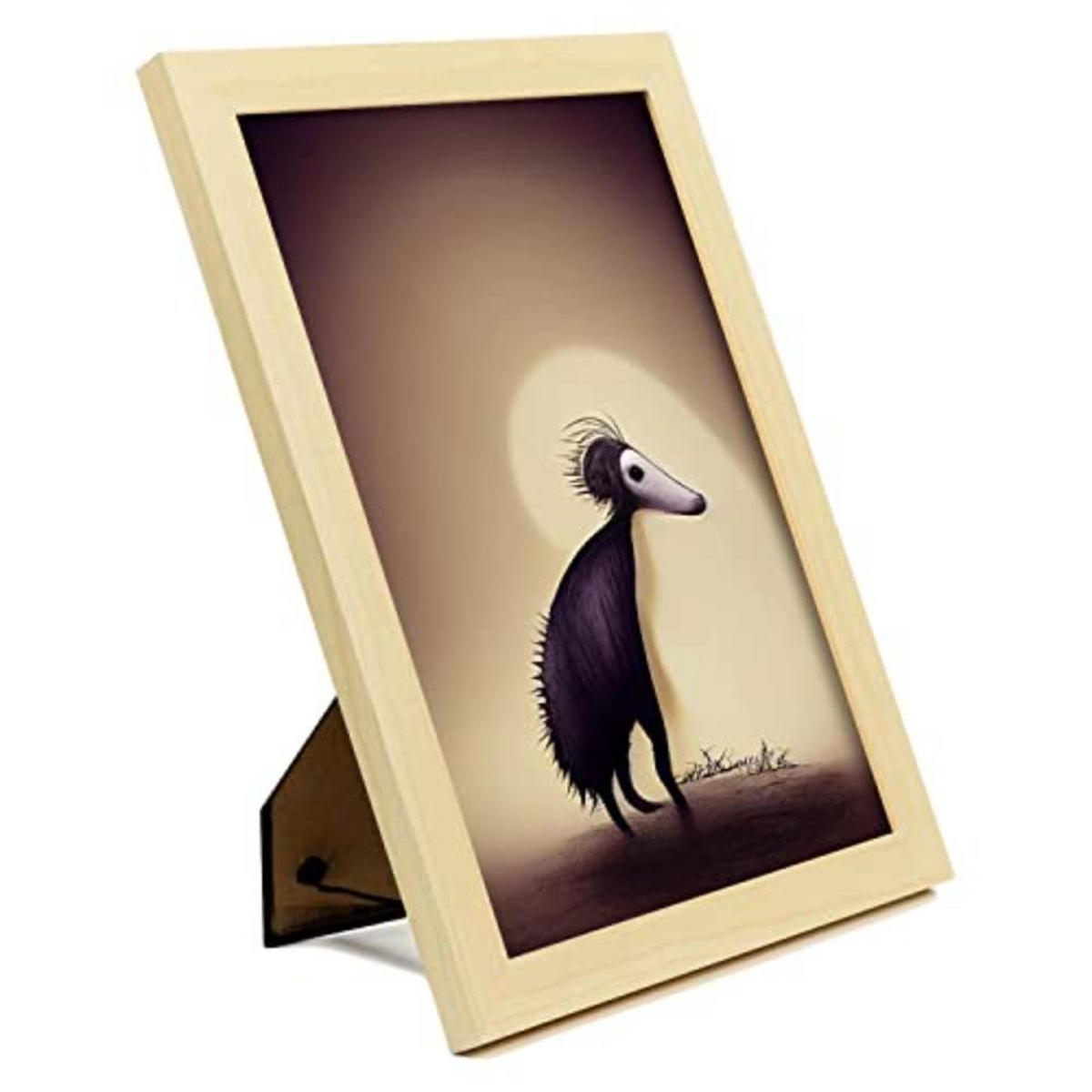 POSTER Set mit 4 Wald Tier im T Burton Goth Stil A4 Rahmen aus hellem Holz - Beige, Papier (29.7/3cm) - Nacnic