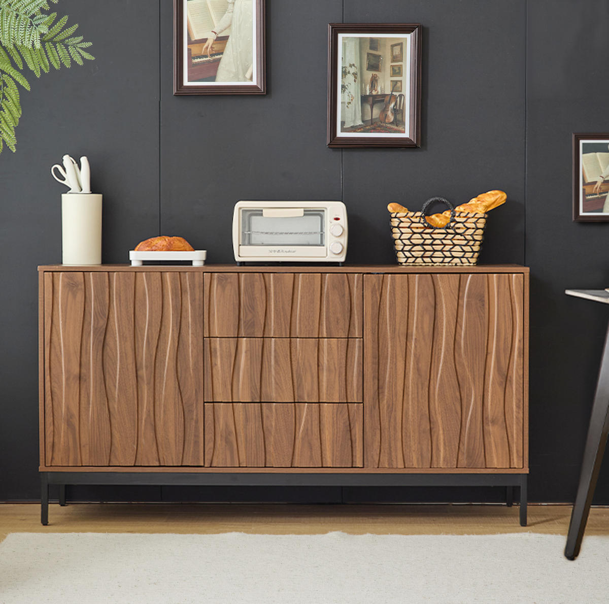SIDEBOARD 150/40/80 cm in Dunkelbraun mit 3 Schubladen & verstellbaren Böden - Naturfarben, Holzwerkstoff (150/80/40cm) - BEAOK