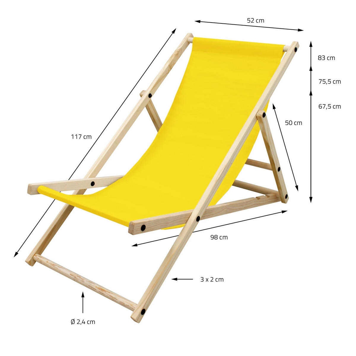 STRANDLIEGE 4er Set Gelb - Gelb, Holz (52/83/117cm) - ECD-Germany
