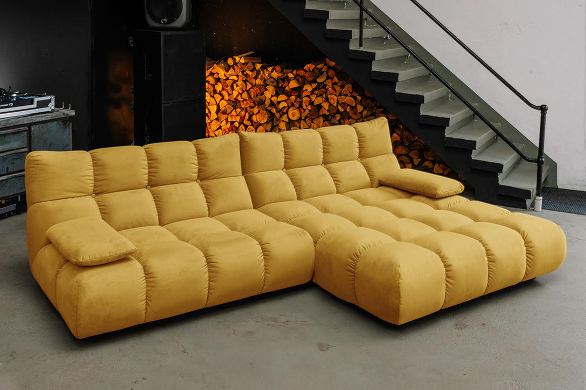 ECKSOFA VIVIEN Gelb Velvet - Currygelb/Gelb, Kunststoff/Textil (290/178cm) - KAWOLA