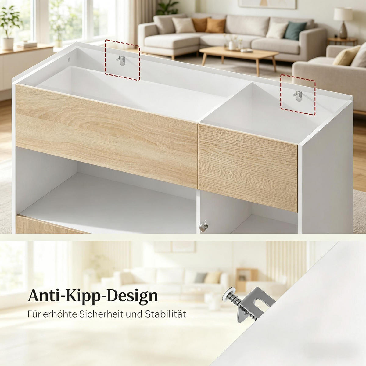 SIDEBOARD DE-38823 100/40/80 cm offenes Fach und Acrylglastür Helle Eiche - Eichefarben, Holzwerkstoff (100/80/40cm) - ComfortXL