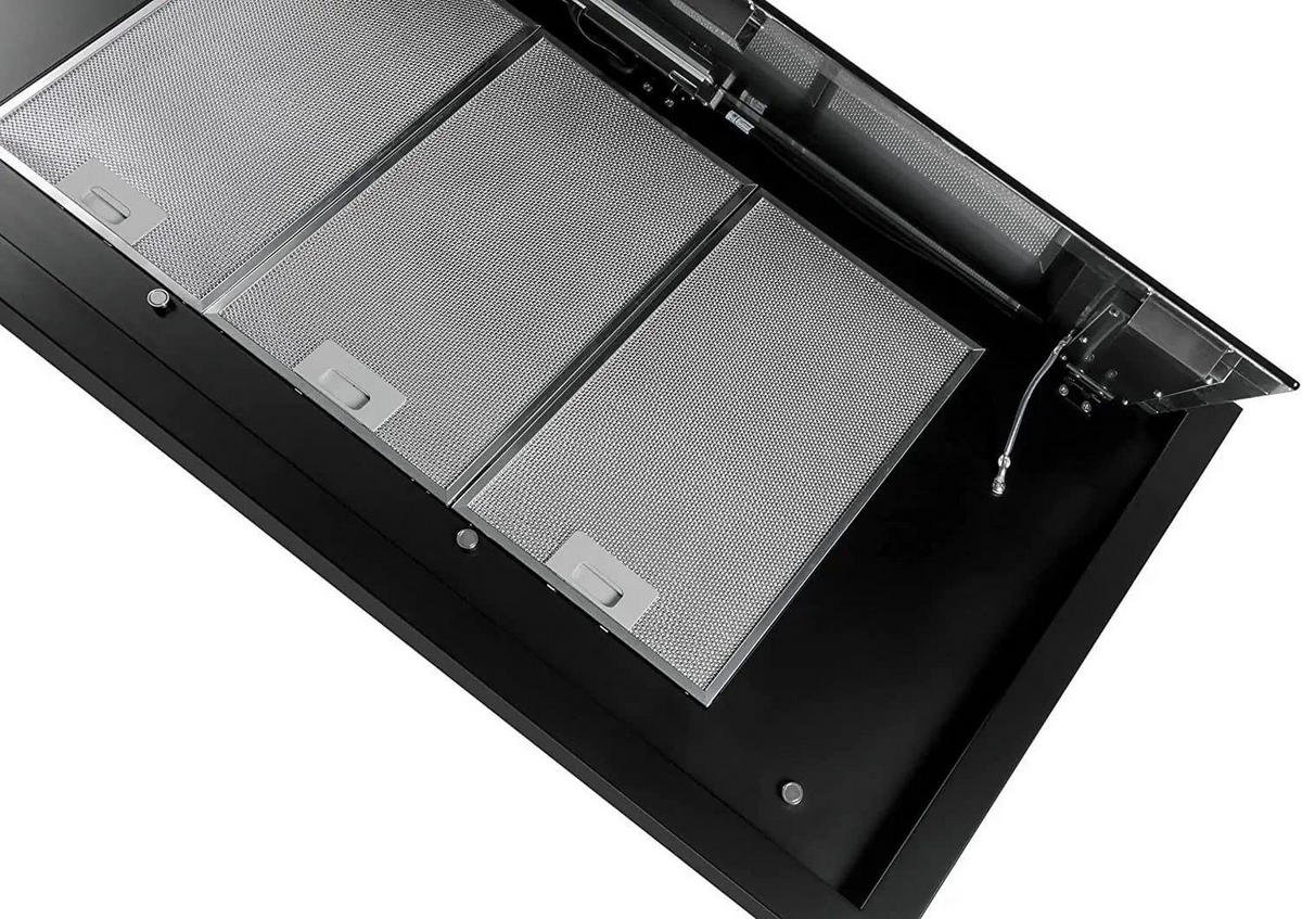 DUNSTABZUGSHAUBE GCH C 343 120 BL + Umluftset, 120 cm Schwarz Glas - Schwarz, Glas/Metall (120/17/60cm) - Gurari