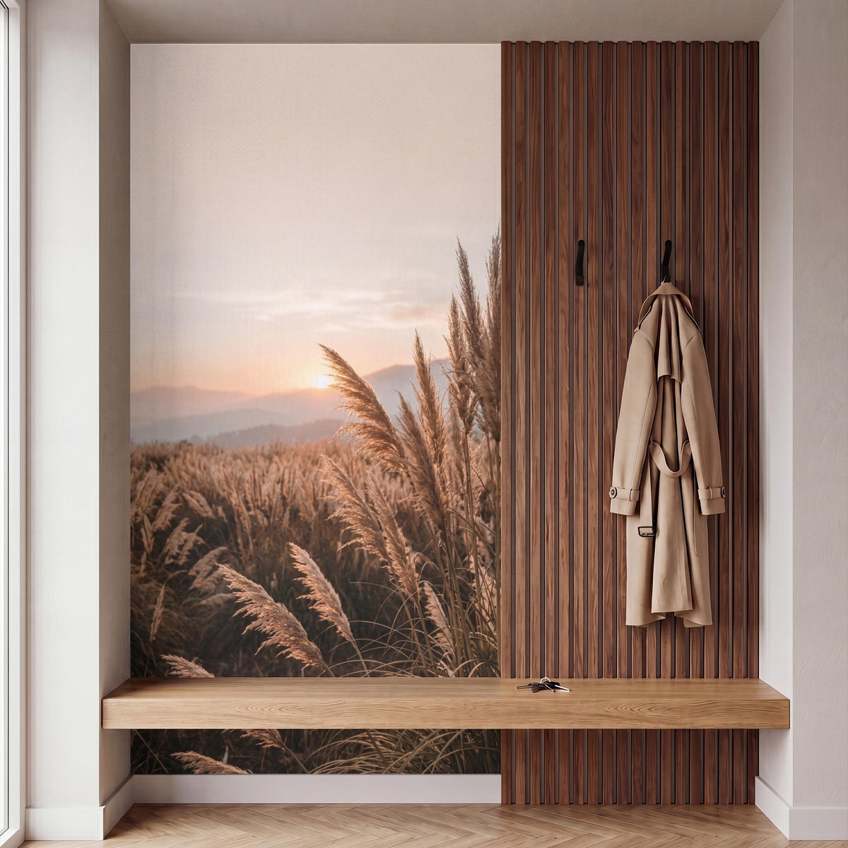 TAPETE - Gras - Feld - Sonne - Natur - 140x260 cm - Sandfarben, Papier (140/260cm) - OnlyWow