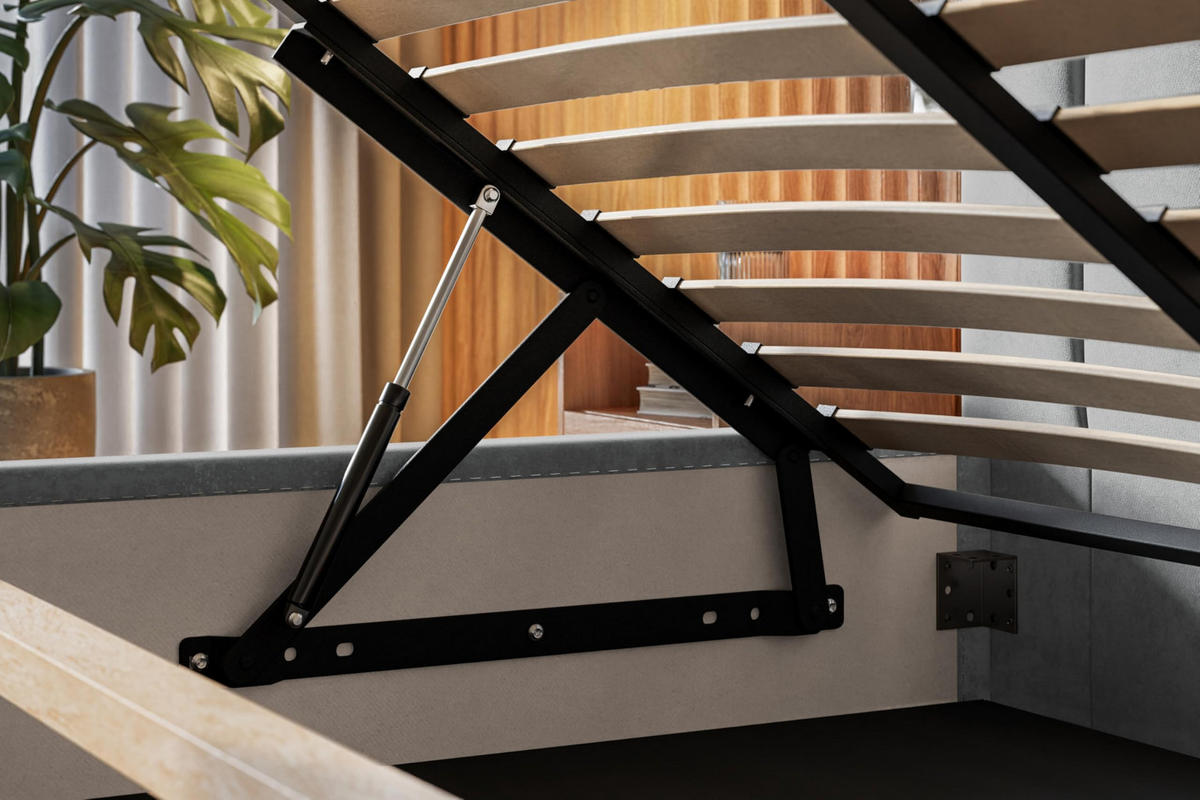 BETT 200x200 - Polsterbett mit Bettkasten und Metallrahmen - Modern Betten - Glatter Kronos-Stoff- Kollektion Toledo - Blau - Blau, Holz/Textil (200/200cm) - Alpi-Möbel