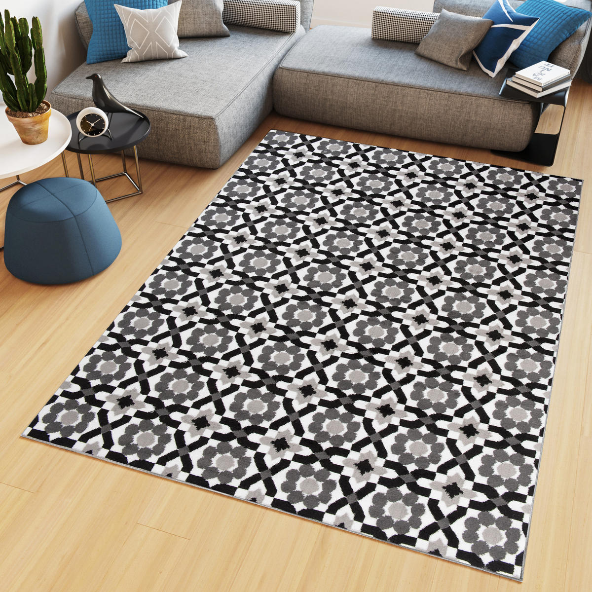 TEPPICH MAYA Grau Floral Mosaik Geometrisch 160/230 cm - Grau, Textil (160/230cm) - Tapiso