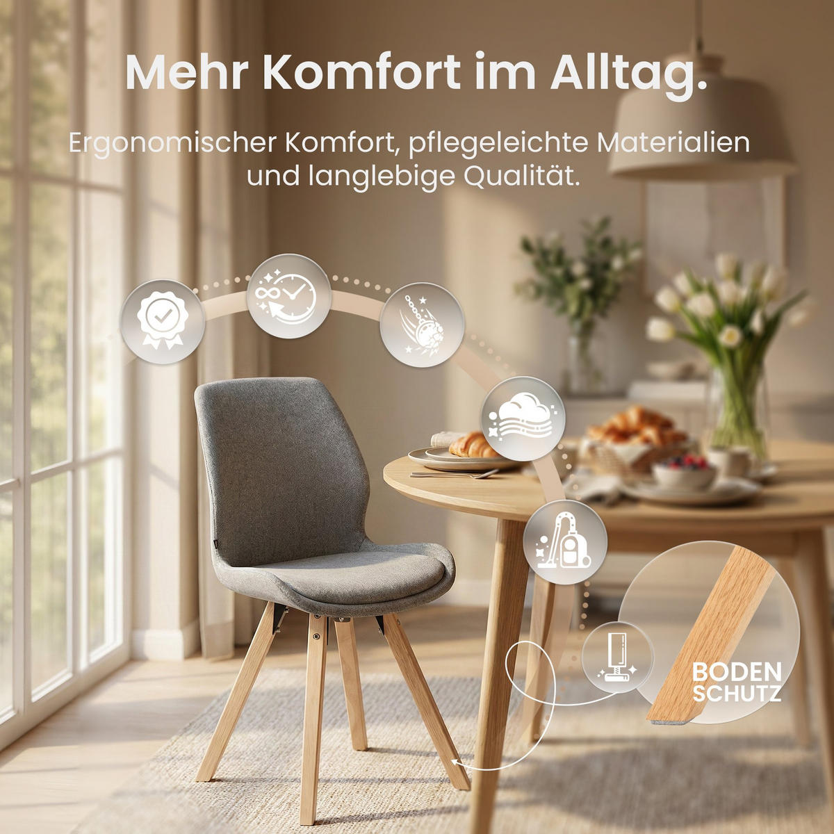 STUHL Stoff Grau - Eukalyptusholzfarben/Grau, Holz/Textil (49/87/58cm) - CLP