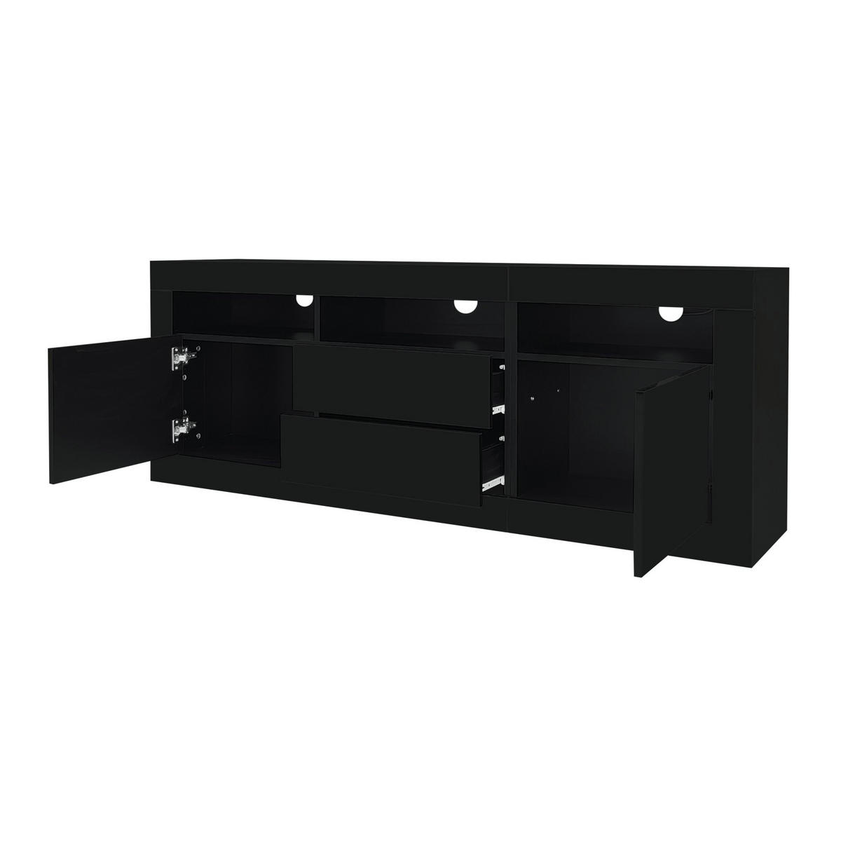 TV-LOWBOARD aus Spanplatte 160x35x60 cm Schwarz mit LED-Beleuchtung, App-Steuerung und Stauraum - Schwarz, Holzwerkstoff (160/60/35cm) - IVMEU