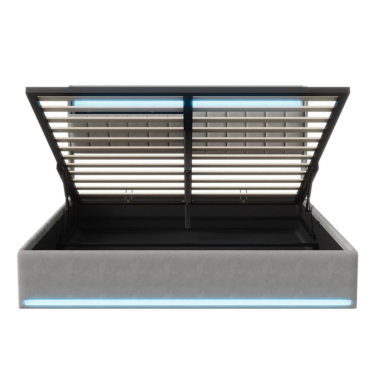 POLSTERBETT 140x190 cm LED Stauraum Lattenrost Kopfteil grau - Grau, Holz (140/190cm) - LEBENLANG