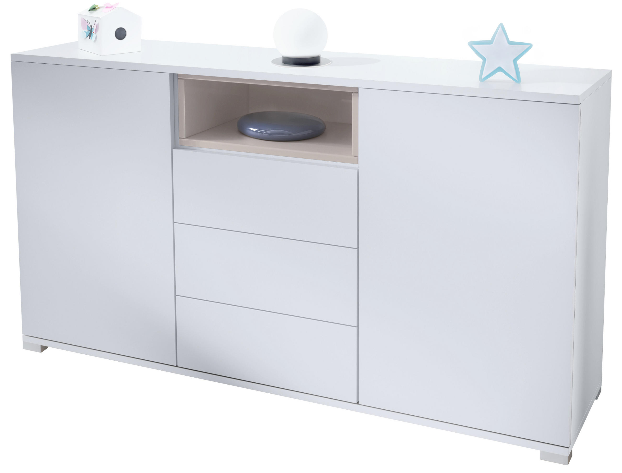 SIDEBOARD Skadu Sandgrau Hochglanz - Sandfarben, Holzwerkstoff (138.5/75.5/35cm) - Vladon