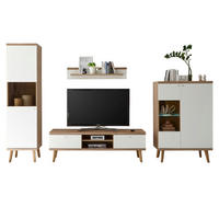 WOHNWAND weiß Eiche Riviera, Schrankwand skandinavisch 4-teilig 320 x 197 cm - Eichefarben/Weiß, Holzwerkstoff/Metall (320/197/40cm)